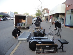 Setting up on the street in Kelowna, BC.