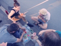 Sidewalk picnics at the start of another tour.